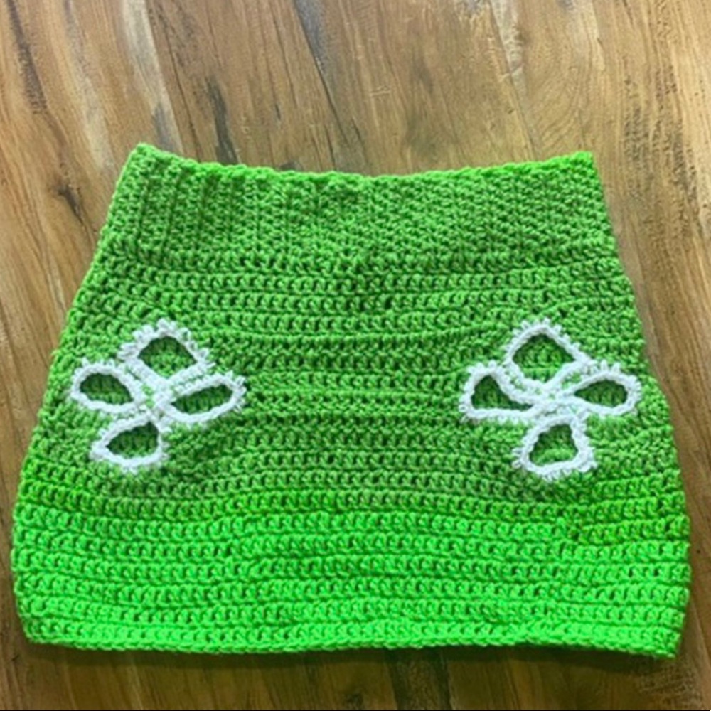 Green knit skirt and bralette